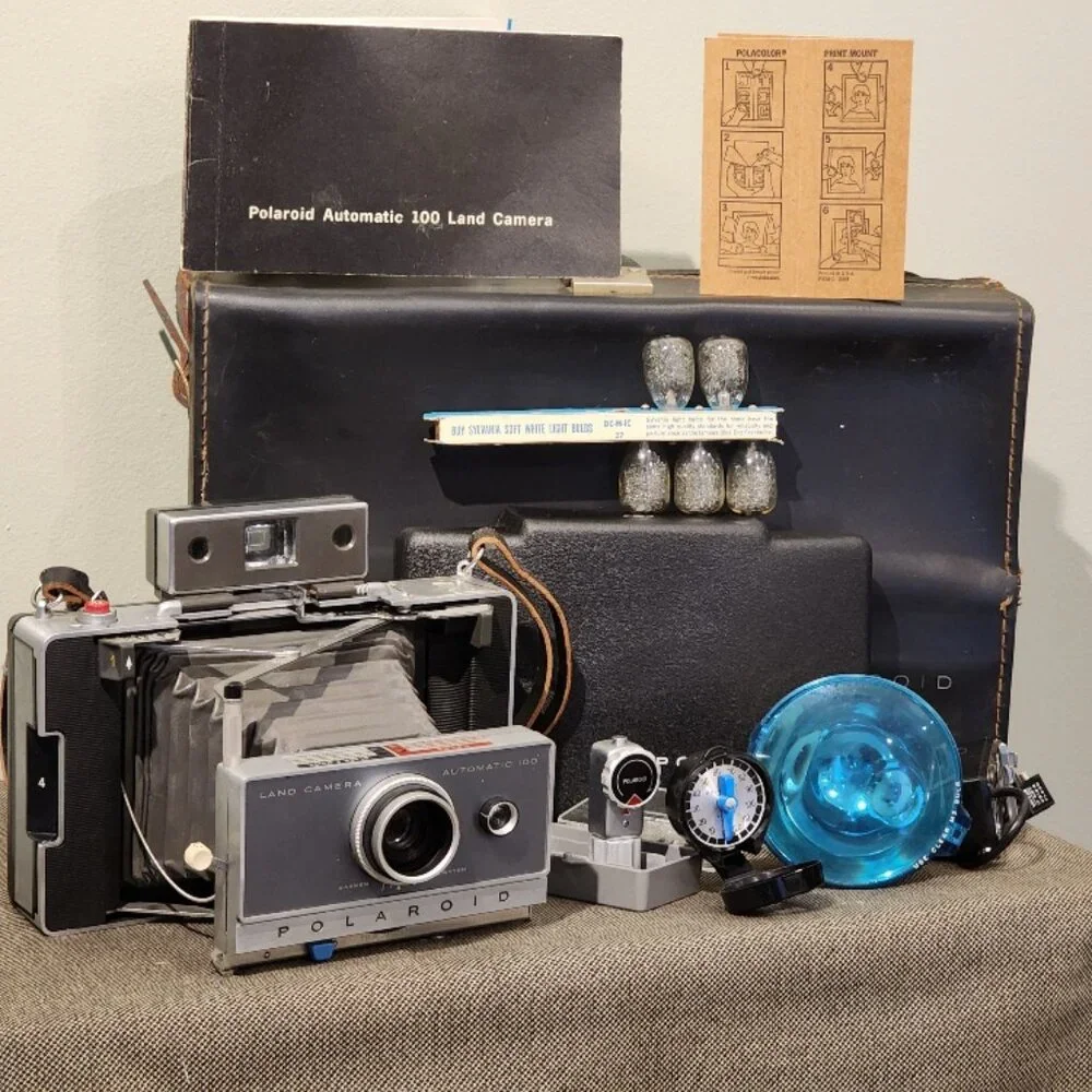 Vintage Polaroid Automatic 100 Land Camera Set -Untested